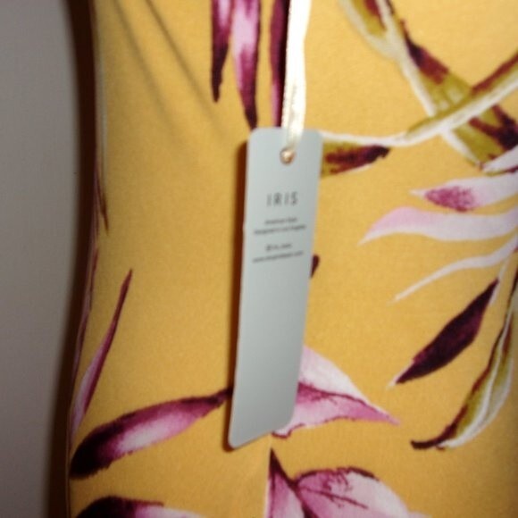 Iris Basic Large Yellow/Mauve Tropical Print Bodycon Dress NWT - Picture 5 of 12